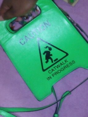 Source Unknown Neon Green 'Caution Catwalk in Progress' Crossbody Bag